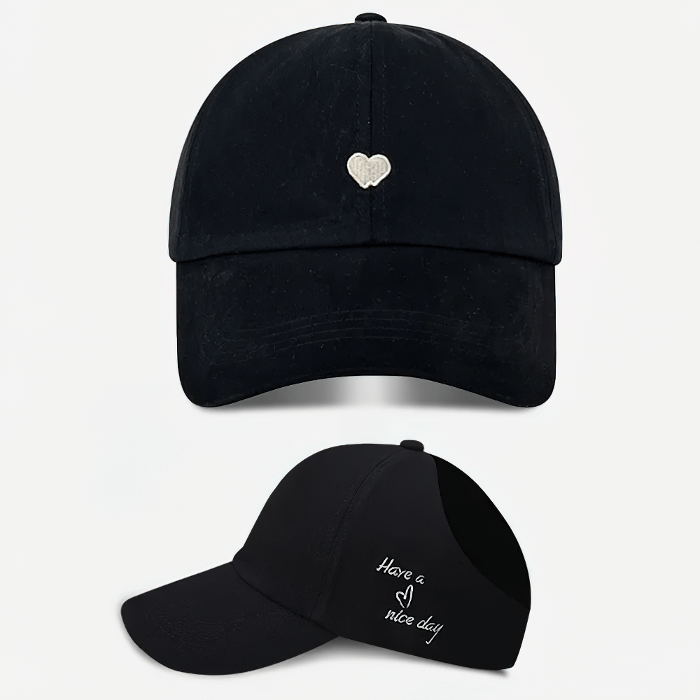 Adjustable cotton baseball cap with a heart and 'Have a nice day' design, perfect for trendy casual outings.